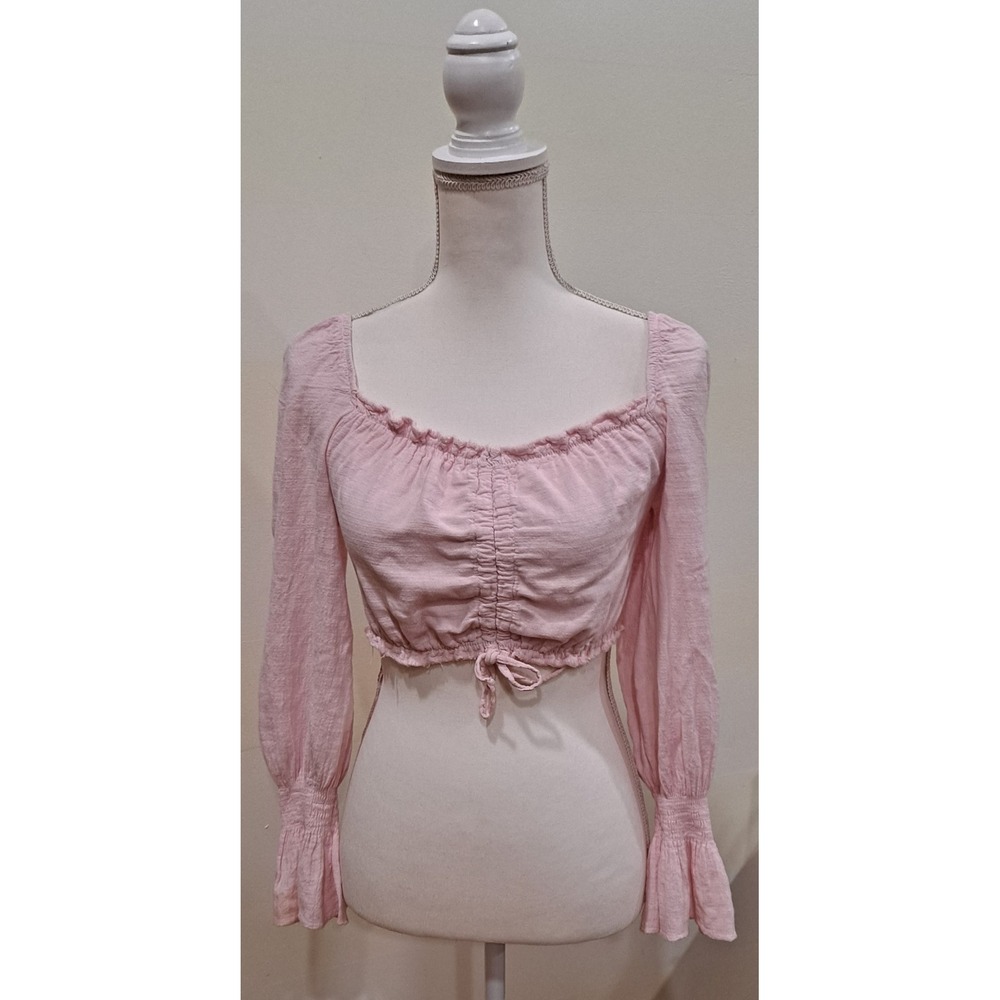 Pink Blanco by Nature Cotton Women's M Midriff Long Sleeve Top Made In Peru Boho